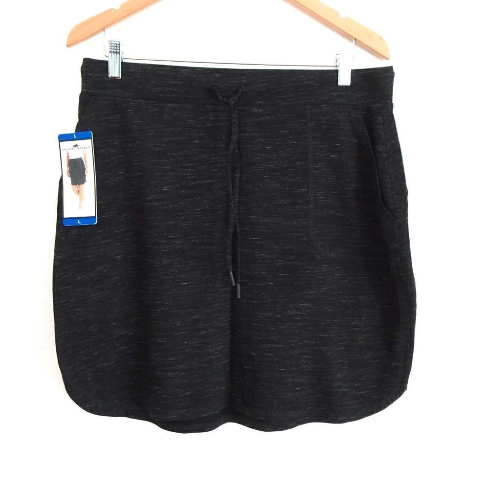 Hilary Radley Knit Skirt Size L Heather Black NEW Stretch Pull On
